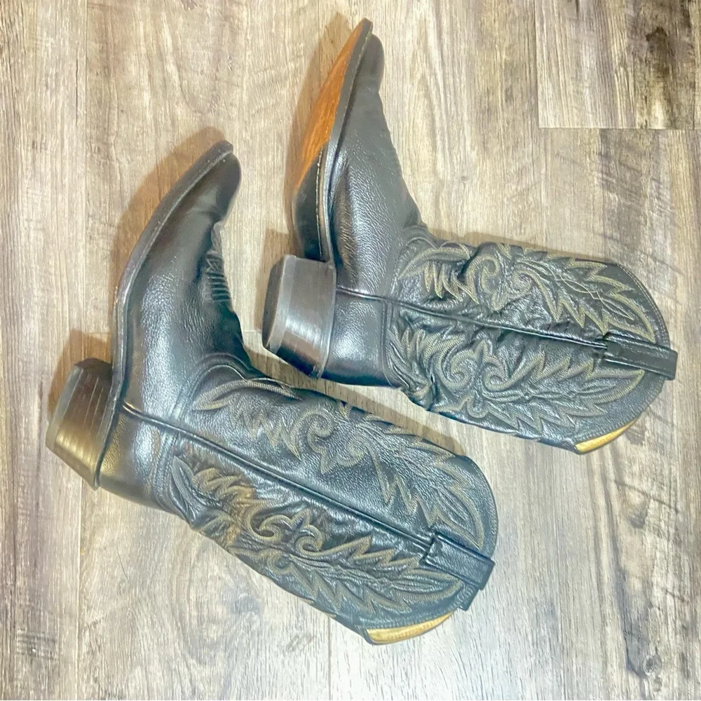 Vintage Dan Post El Paso Black Embroidered Western Cowboy Boots