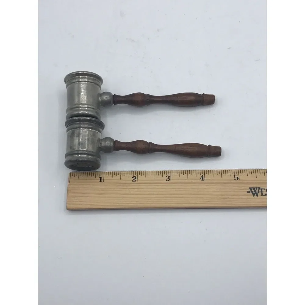Silver metal‎ with Wooden Handles Gavel Salt & Pepper Shakers