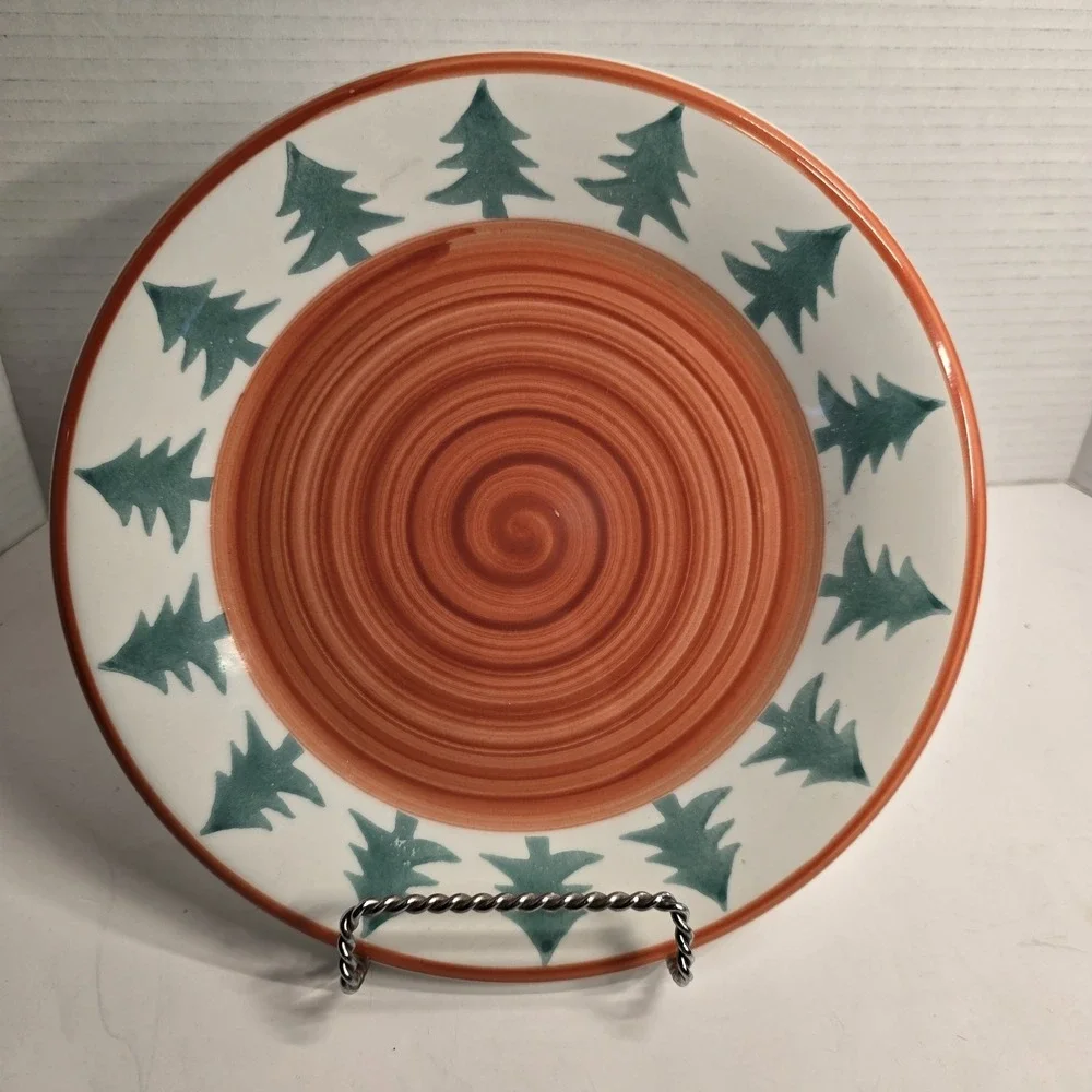 Pier 1 Dinner Plate‎ Christmas Tree Orange Swirl Colorful Festive 9.5 Inches