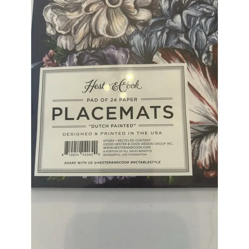 NEW Hester & Cook Dutch Painted Multicolor Floral‎ 24 Paper Pad Placemats USA
