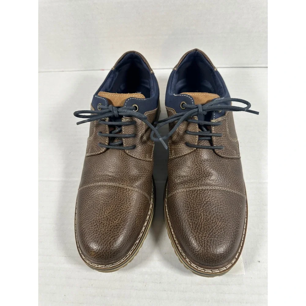 Freeman Mens Brown Faux Leather Oxfords Lace Up‎ Comfort Dress Shoes Size 10M