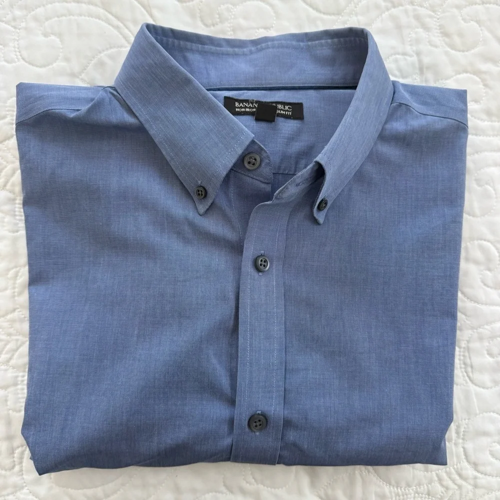 Banana Republic 100% Cotton Long Sleeve Button‎ Down Collar Shirt Blue XL EUC