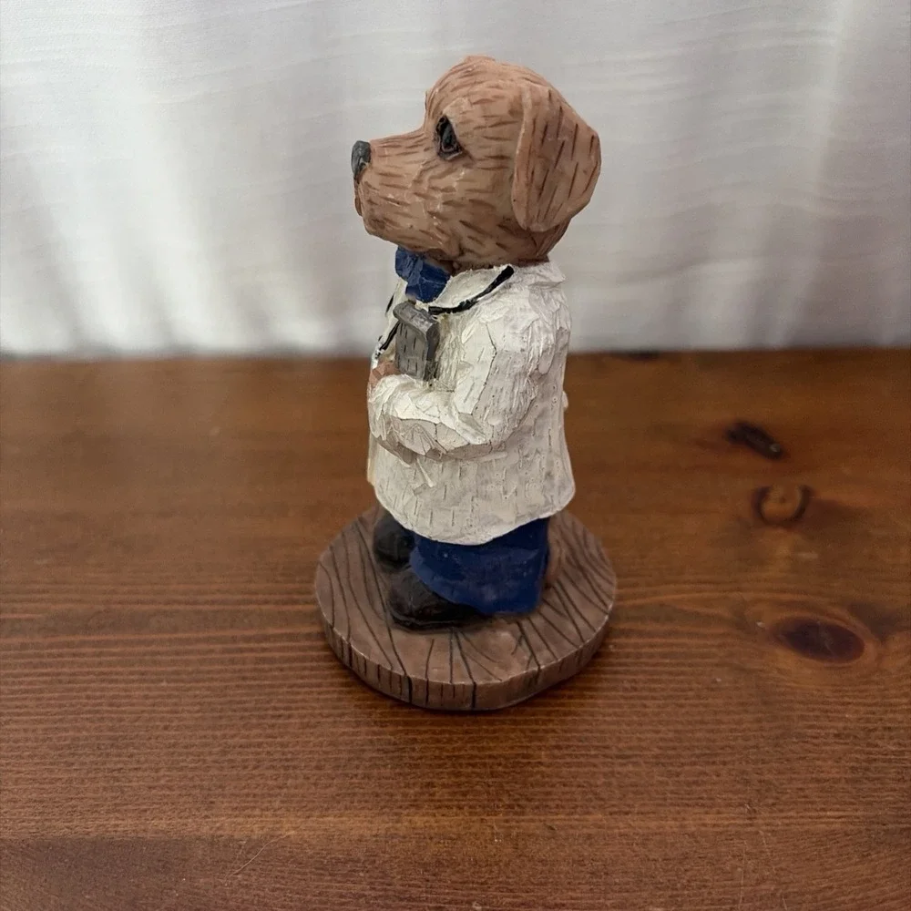 Vintage Resin Dog Figurine Wearing Doctor's Uniforme White Coat Doggy