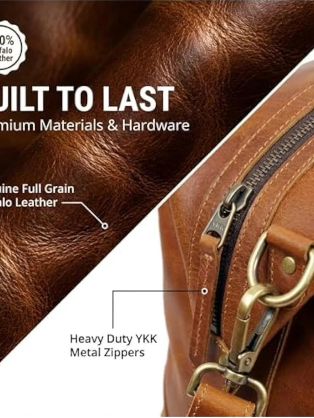 Classic Brown Leather Weekender Duffel Bag for Men