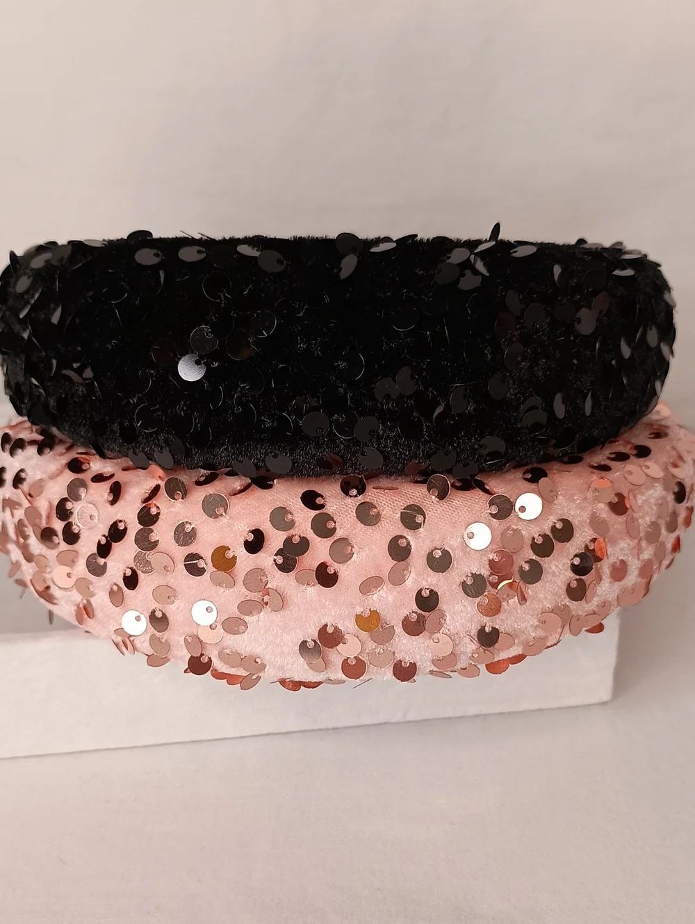 Rose Gold & Black Sequin Padded Headbands – Set of 2 Hair Accessories Sparkly