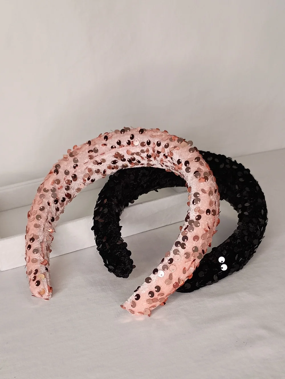 Rose Gold & Black Sequin Padded Headbands – Set of 2 Hair Accessories Sparkly