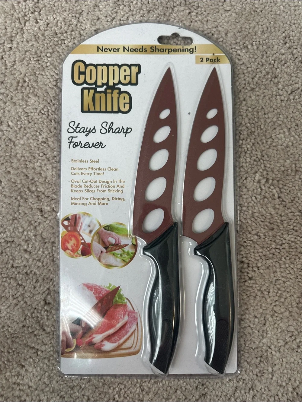 Copper Knife 2-Pack Stainless Steel Kitchen Knives - Brown Blades