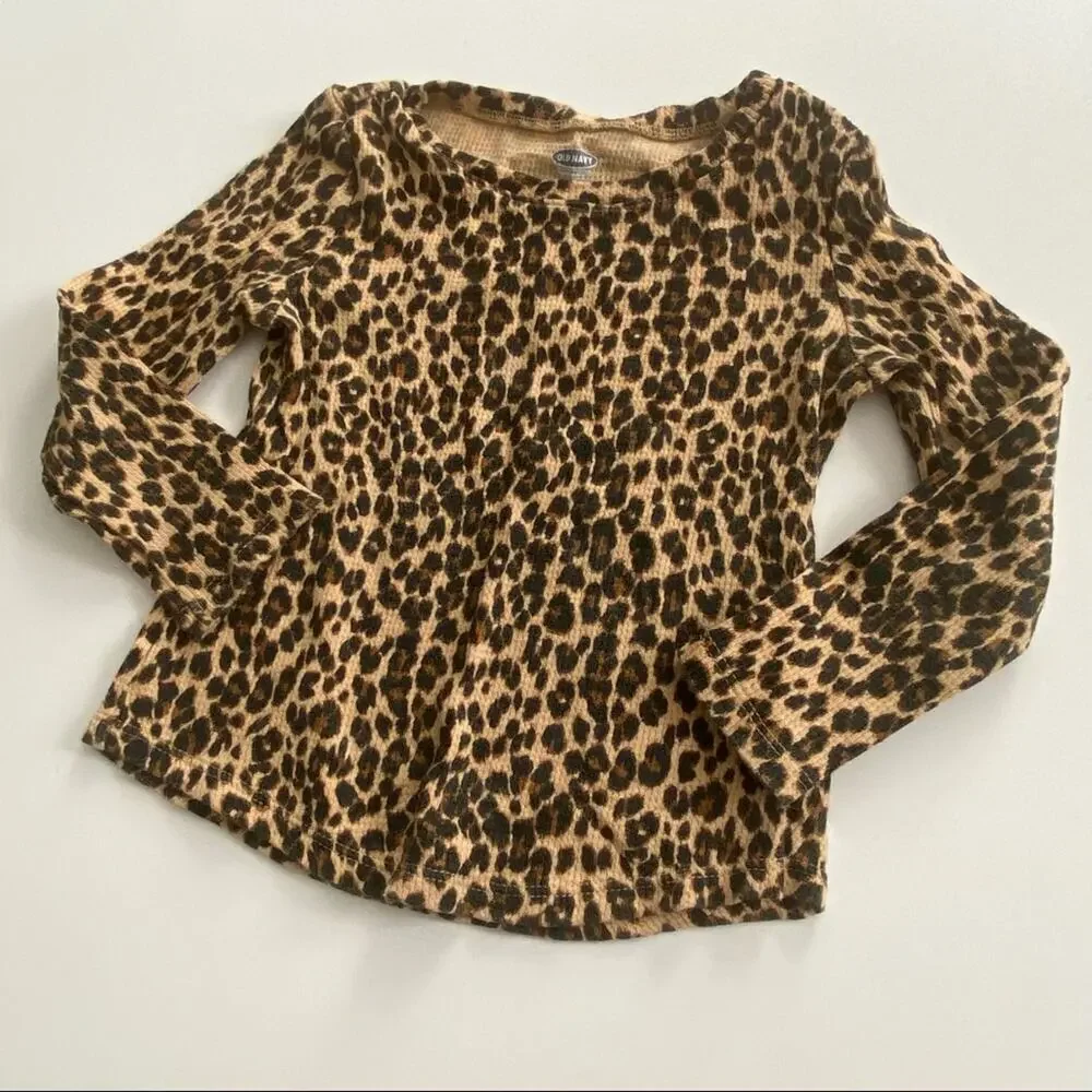 Old Navy Leopard Long Sleeve top 2T waffle knit top