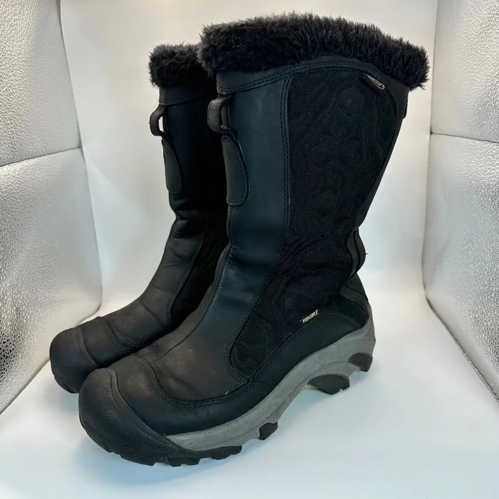Keen Winter Boots Women 8 Black Waterproof Faux Fur Trim Gorpcore Outdoor