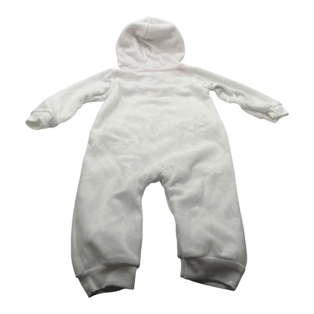 Carter’s Baby Hooded Fleece One Piece 9M Heart & Button Detail White Pink Floral