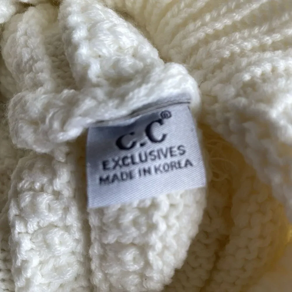 C.C Kids Pom Knit CC Beanie Cap Hat off white