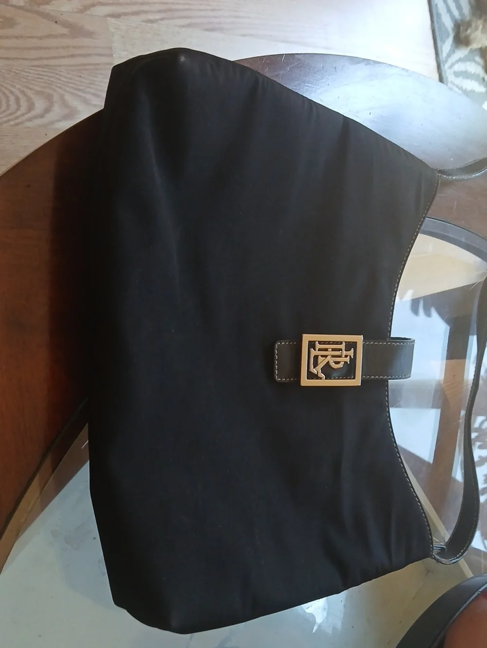Ralph Lauren Black Hobo Bag with Gold Logo Accent
