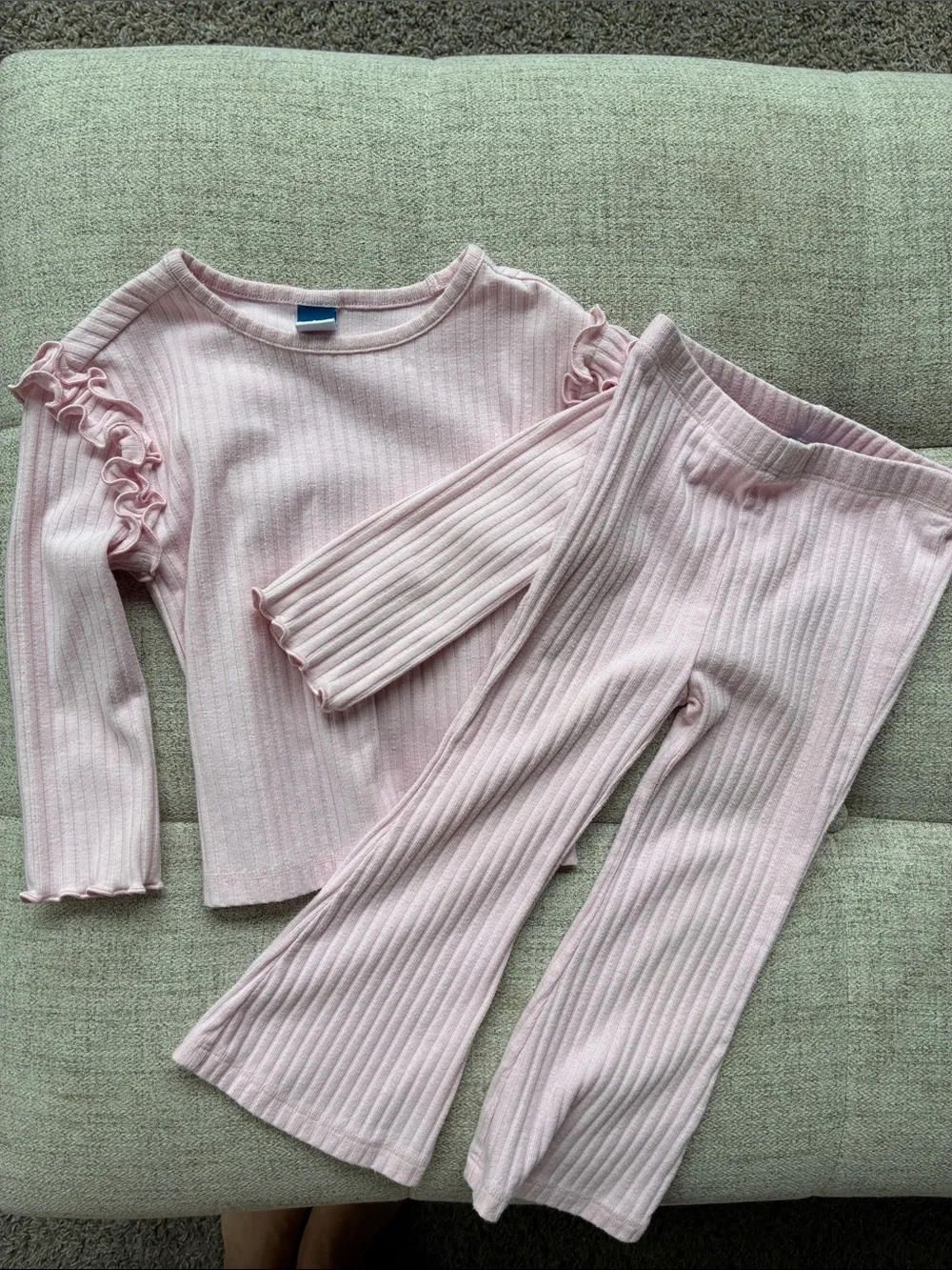 Old Navy Light Pink Ribbed Ruffle Long Sleeve Top
