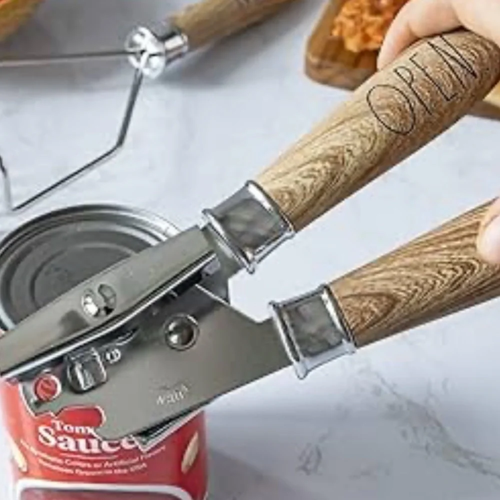 Stainless Steel Can Opener with Wooden Handle