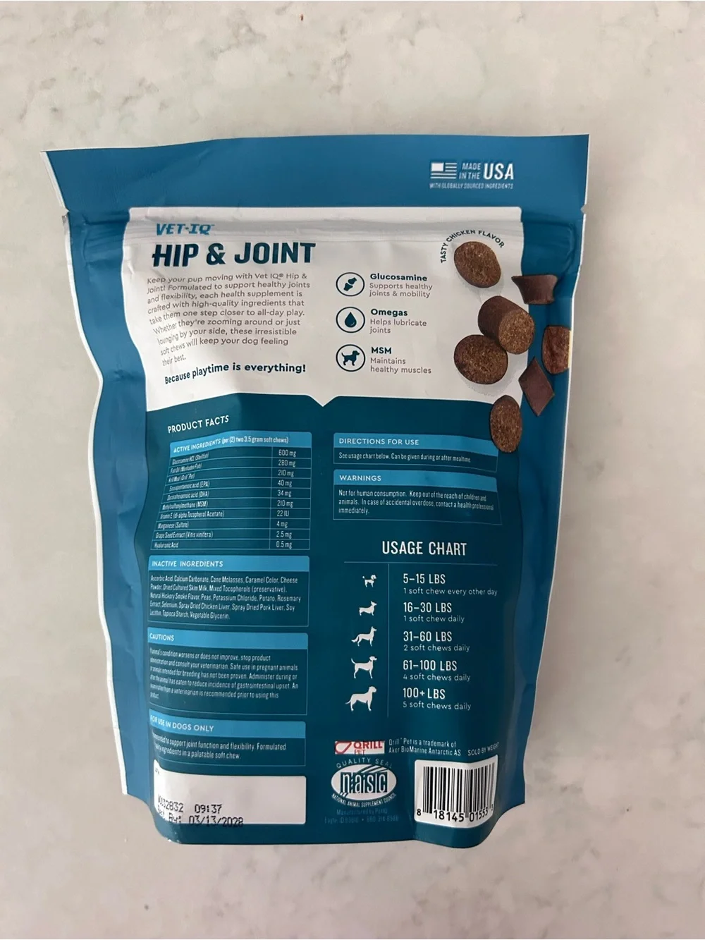 Vet IQ Hip & Joint Soft Chews for Dogs — UNOPENED