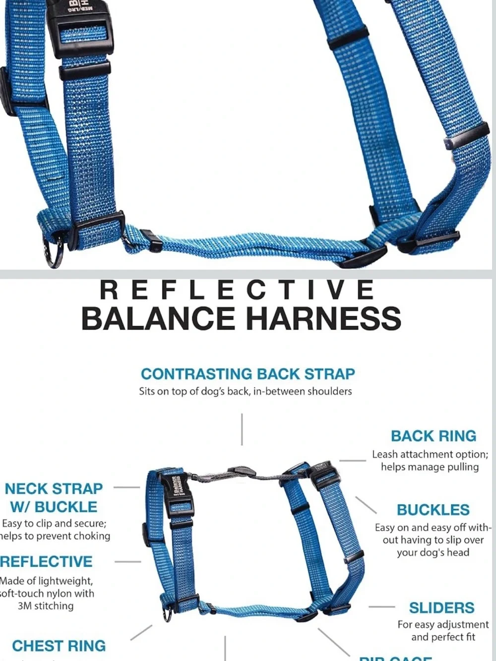 Blue-9 Balance Dog Harness, size M/L, blue, new without tags