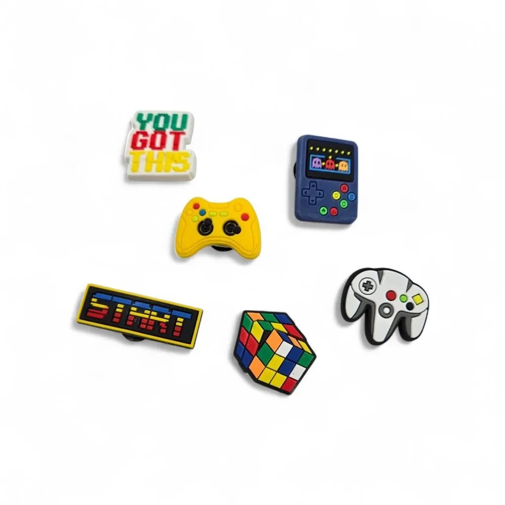 Gamer Shoe Charms – Retro Gaming Croc Charms with Controller, Arcade & Rubik’s