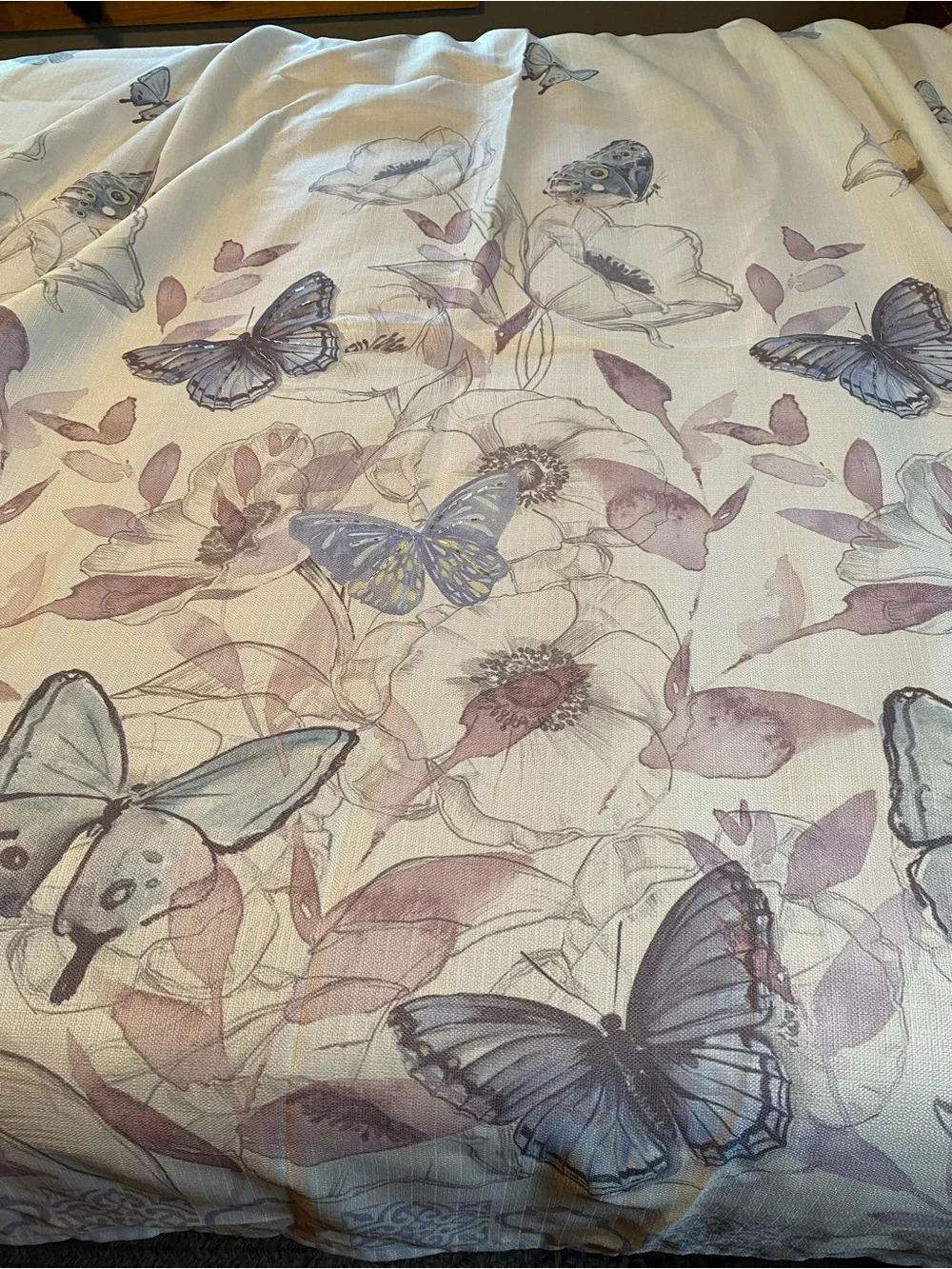 Butterfly Accent cream colored shower curtain and accessories