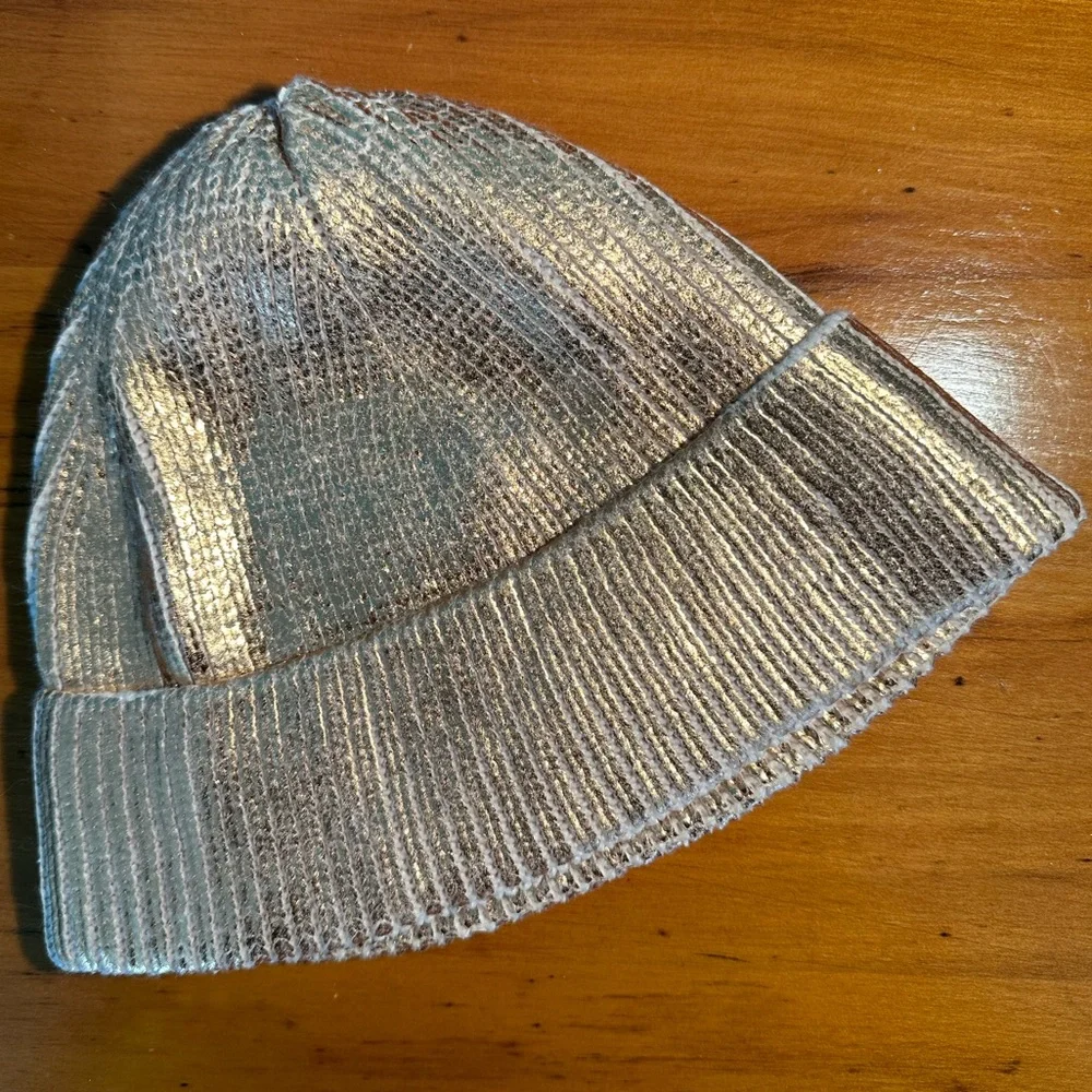 Y2K Athleisure Streetwear Gold Metallic Disco Knit Beanie With Cuff ~ Kids’ XS/S