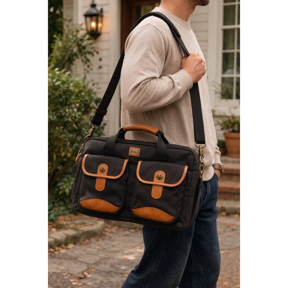 Totes Y2K Black‎ Canvas Briefcase Expandable Messenger Travel Laptop Bag Utility