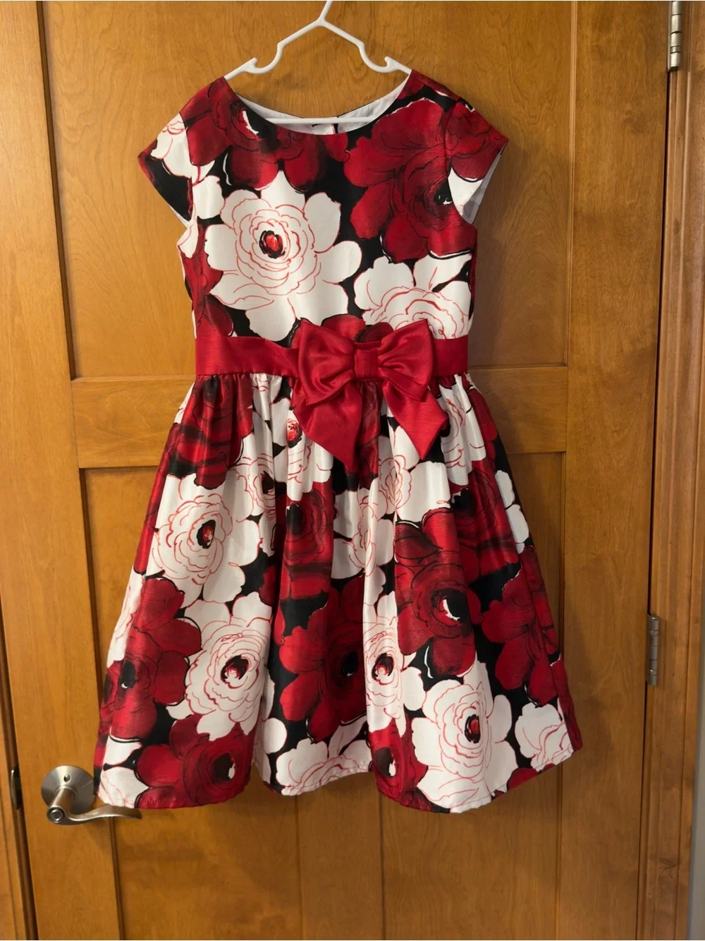 Gymboree Red and White Floral Bow Waist Party Dress
