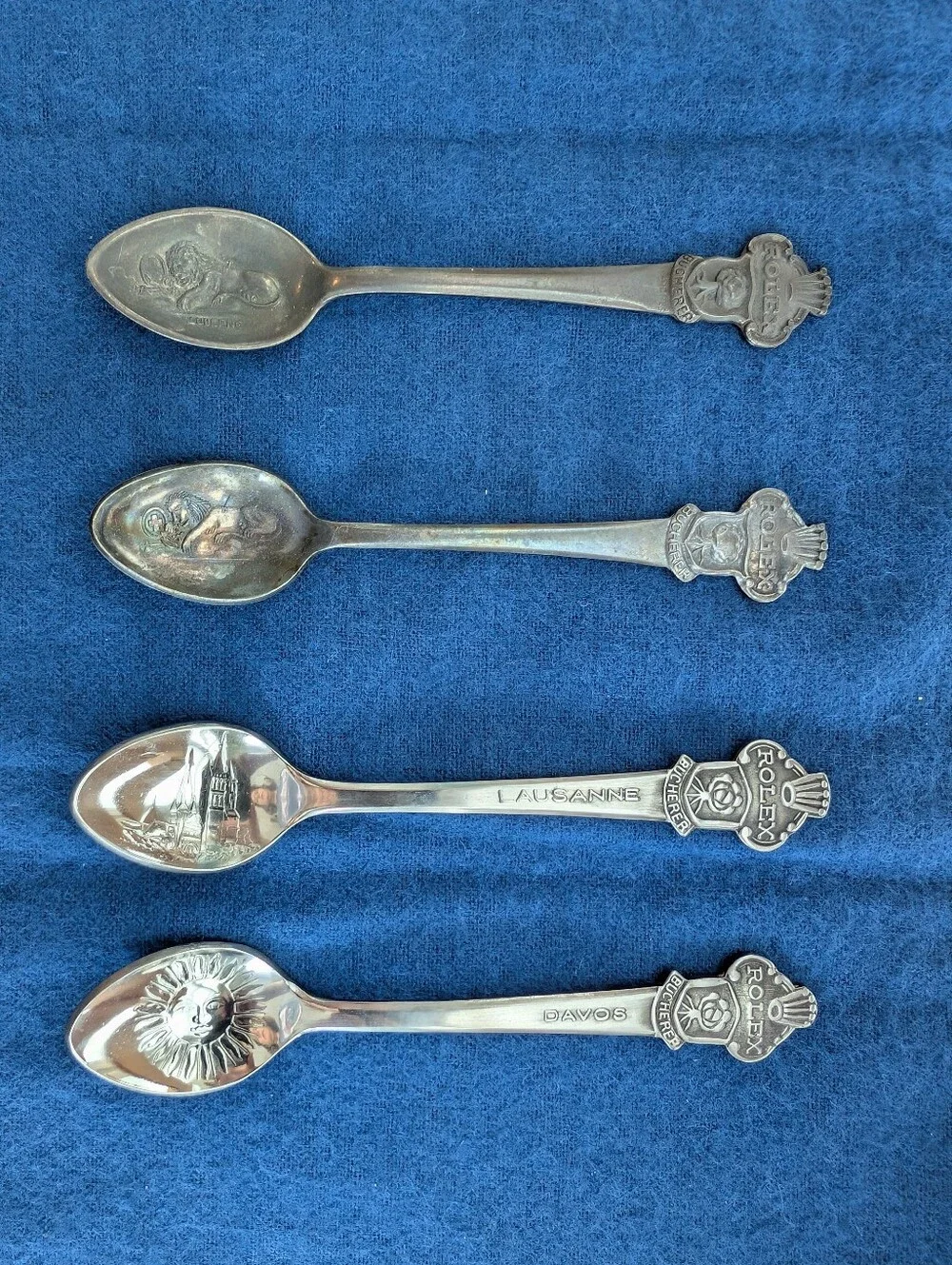 Vintage Silver Rolex Bucherer Collector Souvenir Spoons – Set of 4 Switzerland