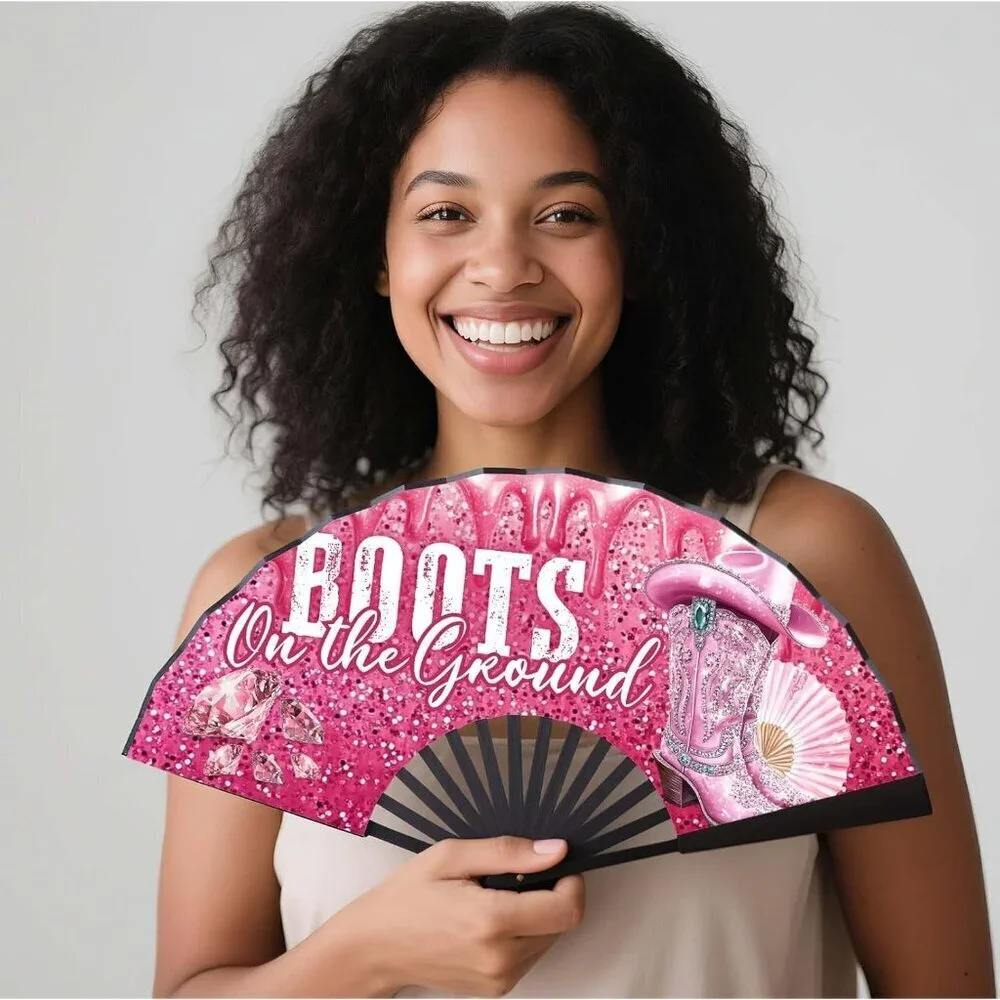 Large Foldable Hand Fan for Line Dancing Western Style Cool Gift for Women Men