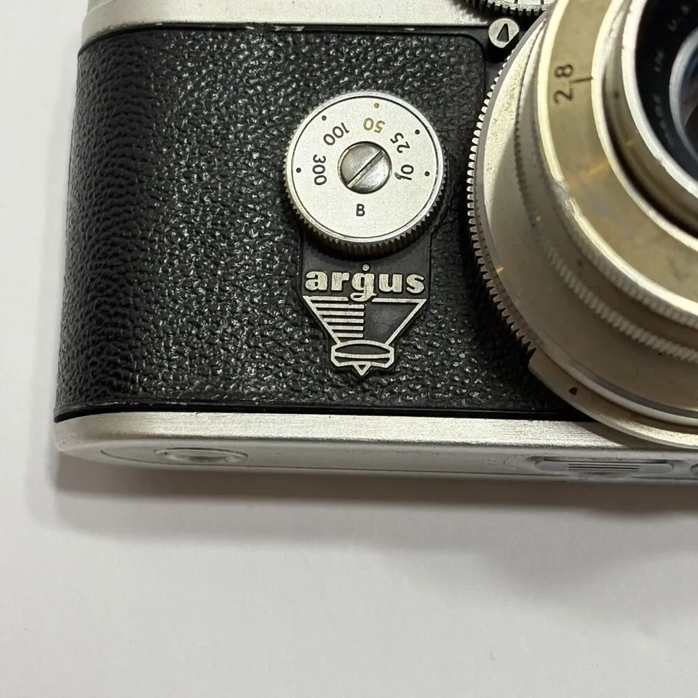 Vintage Argus C-Four 35mm Camera With 50mm f/2.8 Cintar Lens And Leather Case