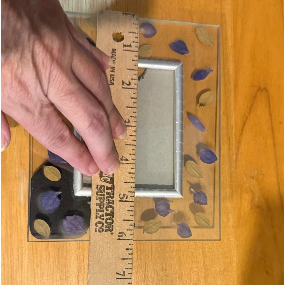 Small Picture Frame Clear Purple Pressed Floral Botanical Glass Free Standing