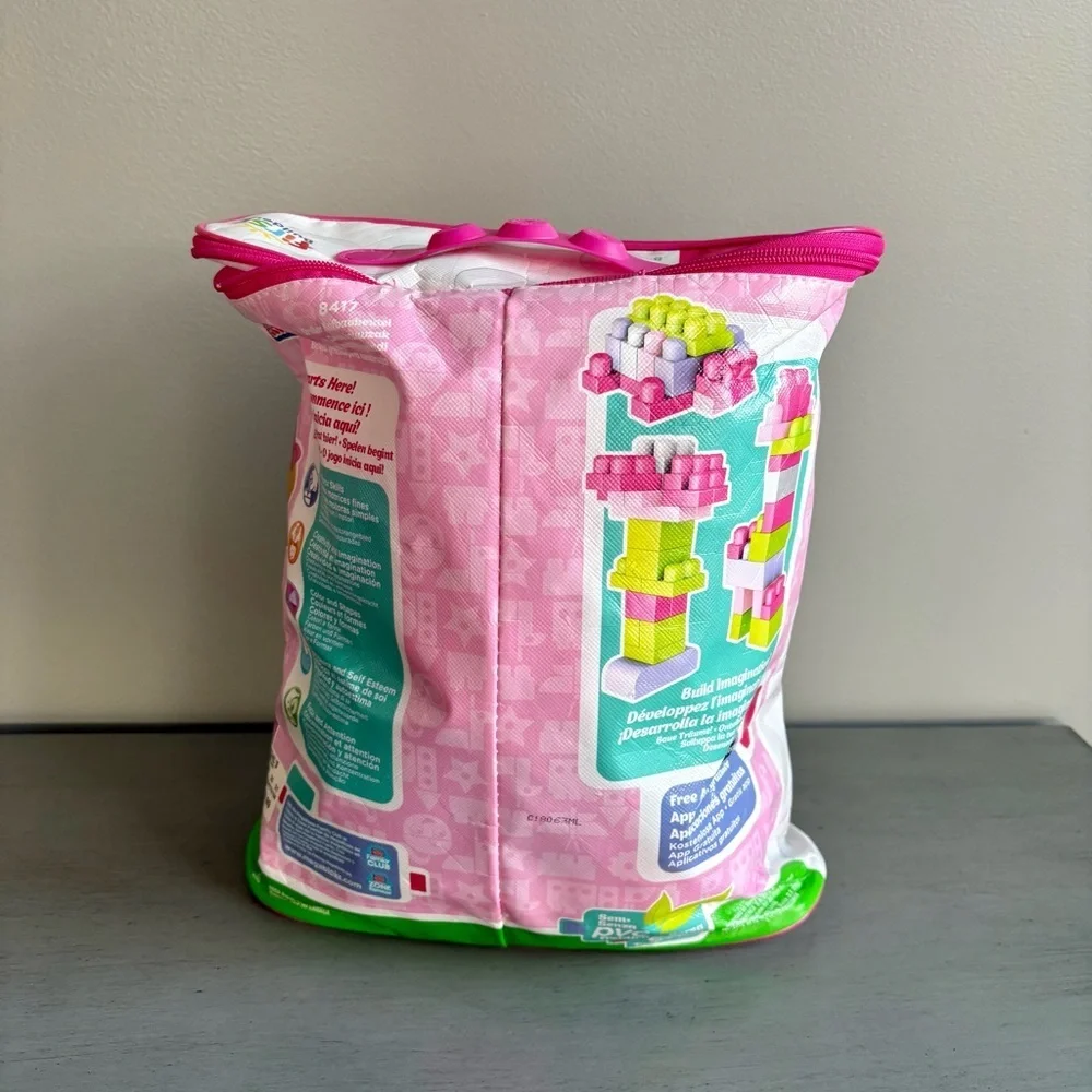 Mega Bloks First Builders Building Set 8417 Preschool Toy w/ Storage Bag Pink
