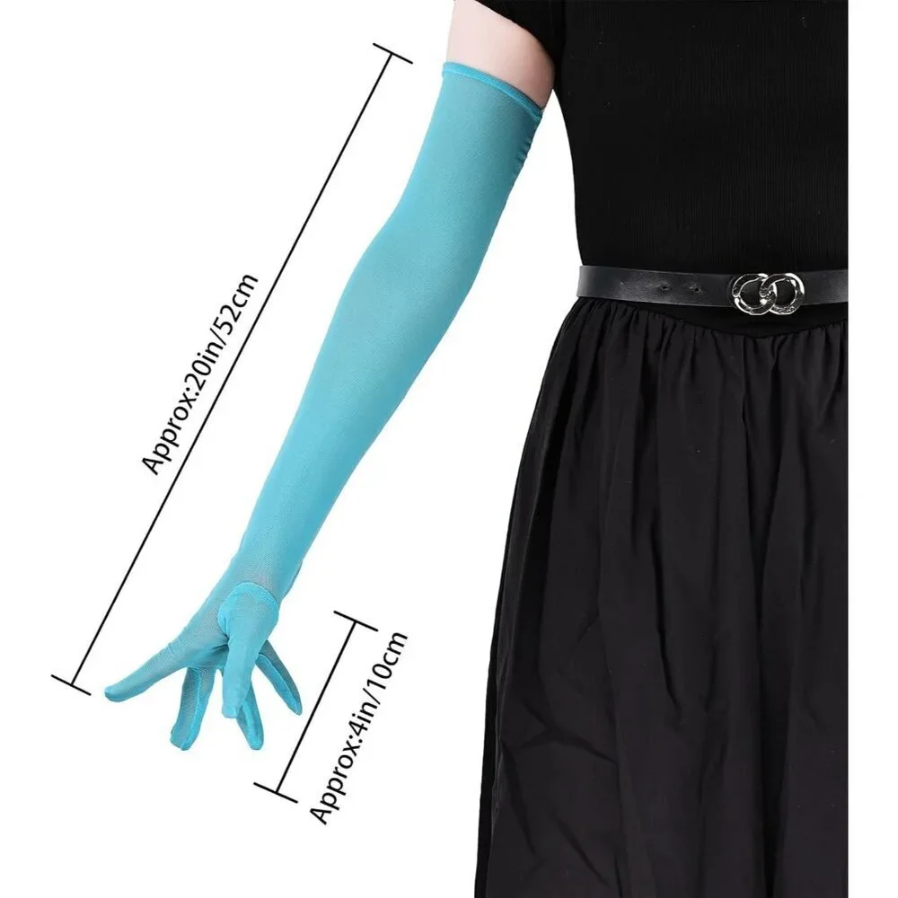 Women's Baby Blue Tulle Long Satin Gloves Evening Elbow Length Party Costumes