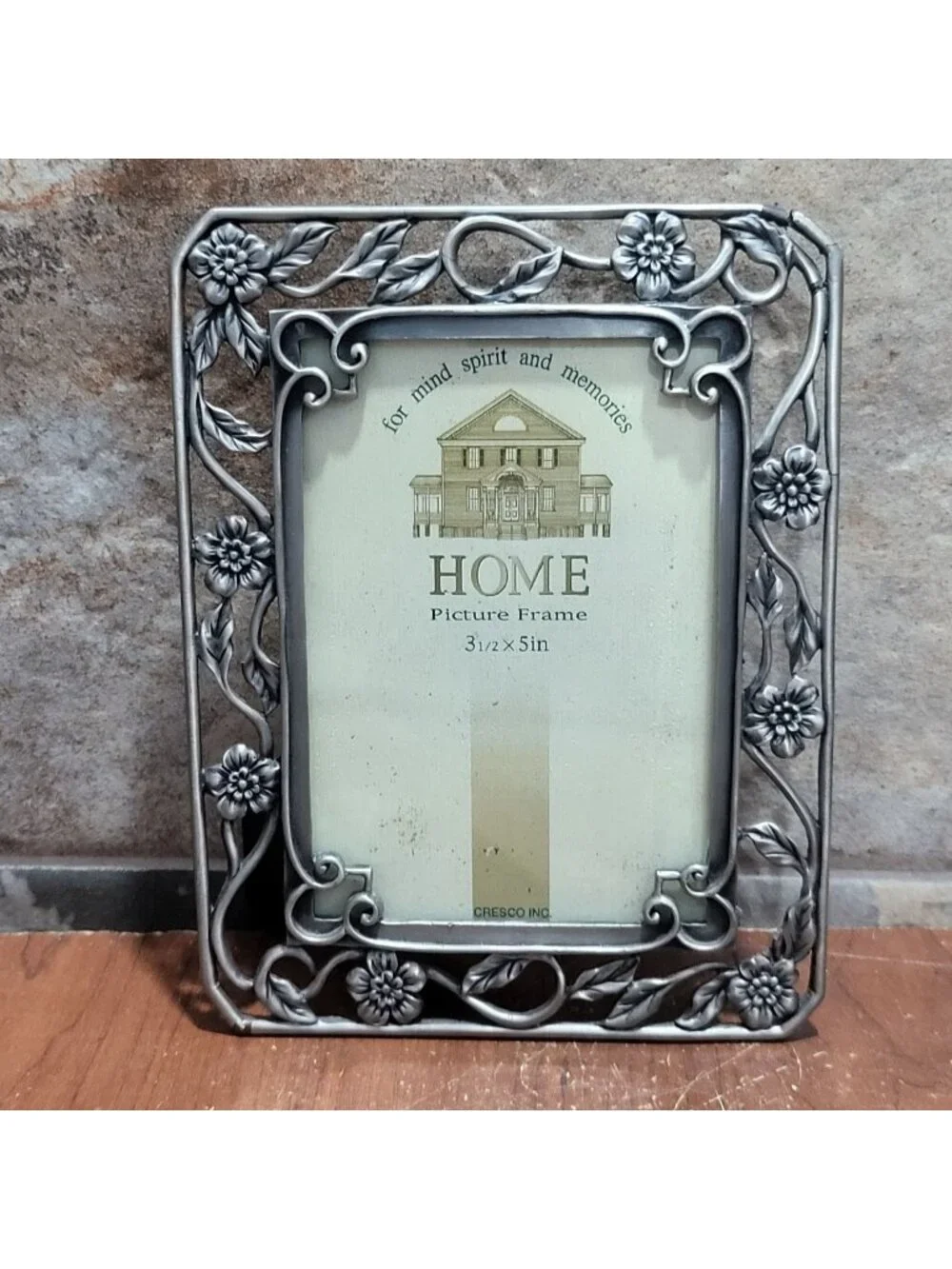 Vintage Cresco Pewter Picture Frame Floral Leaf Design