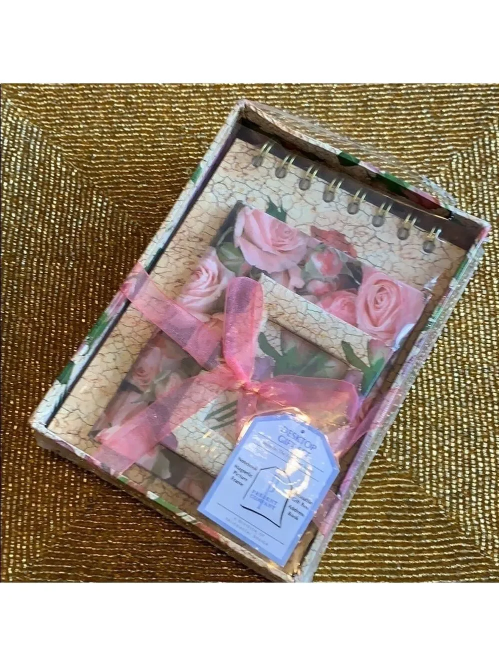 Desktop floral gift desk set, journal picture frame boxed 4 piece stationery set