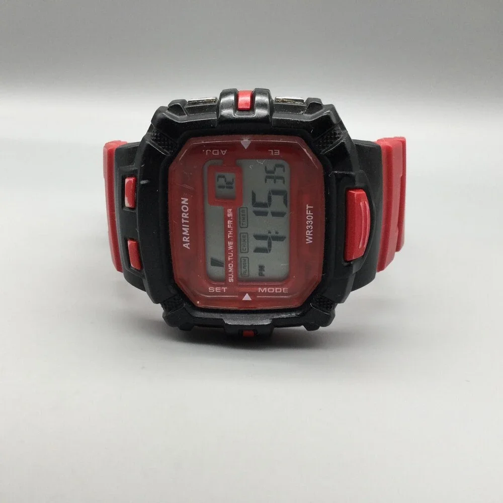 Armitron Pro Sport 40/8244 Mens Watch 48mm Red Black Digital 100M New Battery