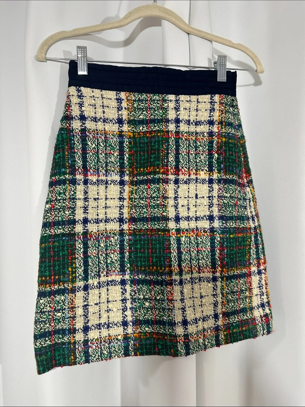 NWT Tory Burch Nubby Tartan Tweed Skirt Size 00 Plaid Office Workwear Preppy