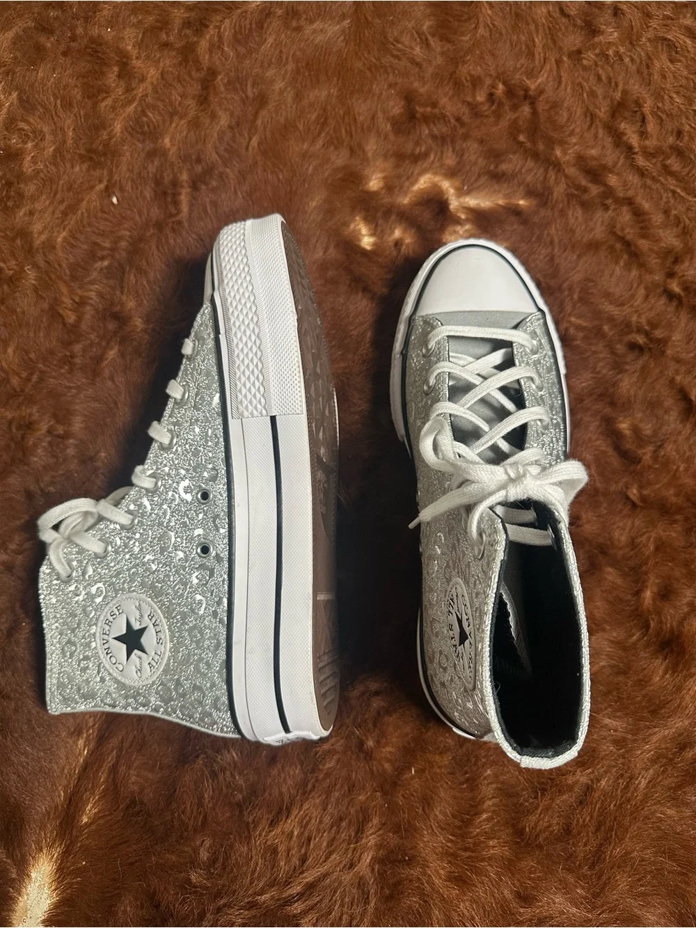 Converse Silver Glitter Platform Chuck Taylor High Top Sneakers