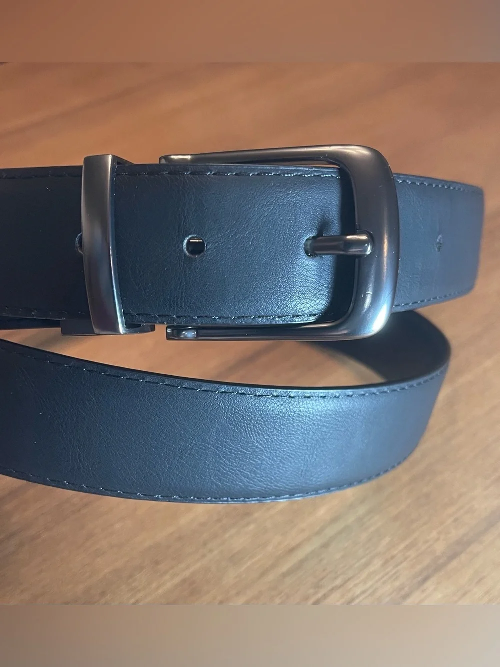 Reversible Beverly Hills Polo Belt Bonded Leather Black/Navy Gunmetal Size 50