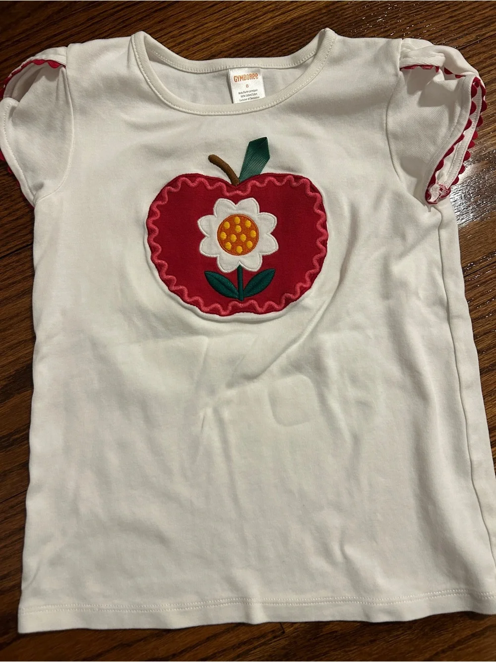 Gymboree White Tee with Red Apple & Daisy Applique