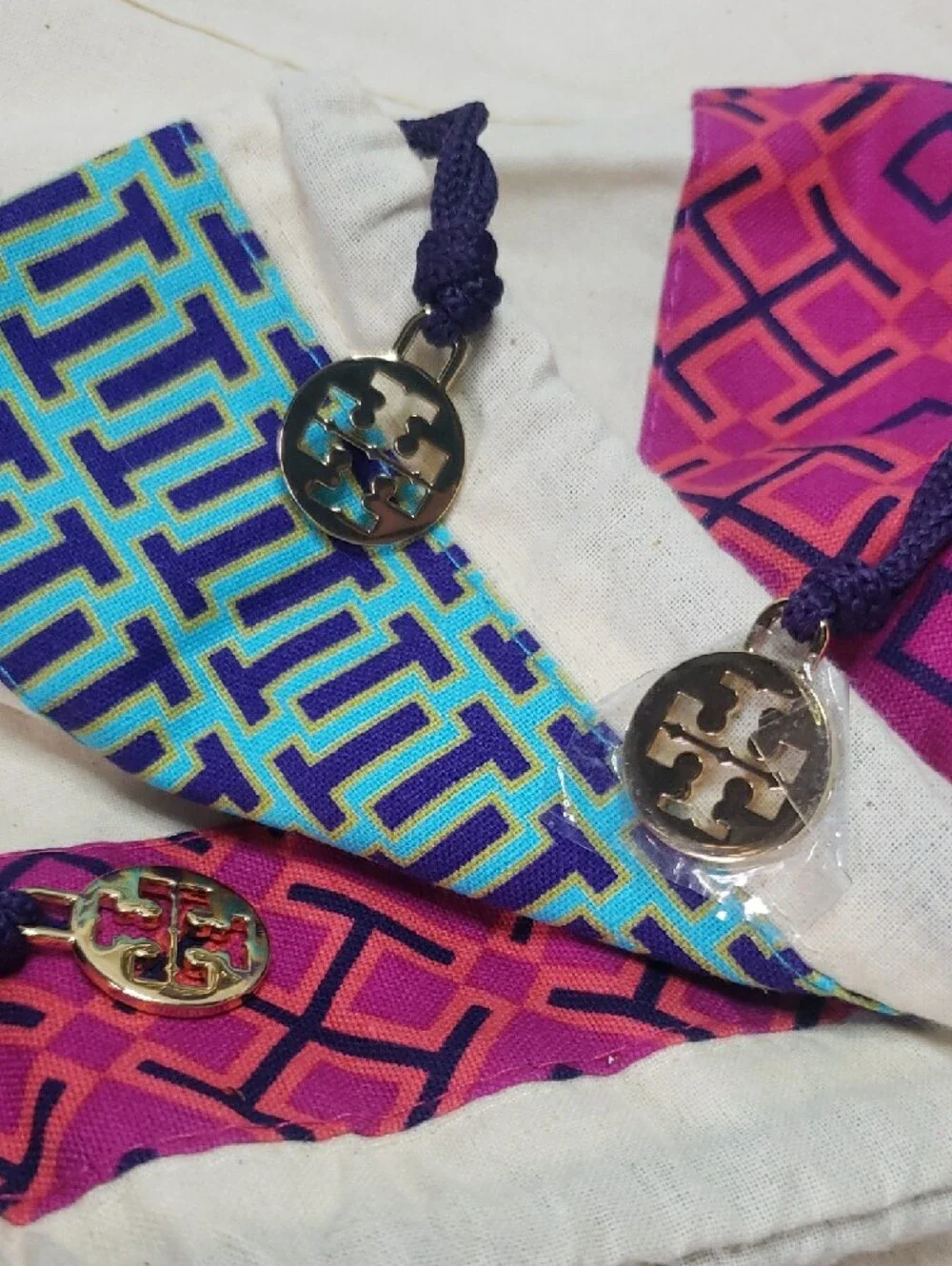 Tory Burch Drawstring Dust Bags with Pink & Blue Trim Bundle