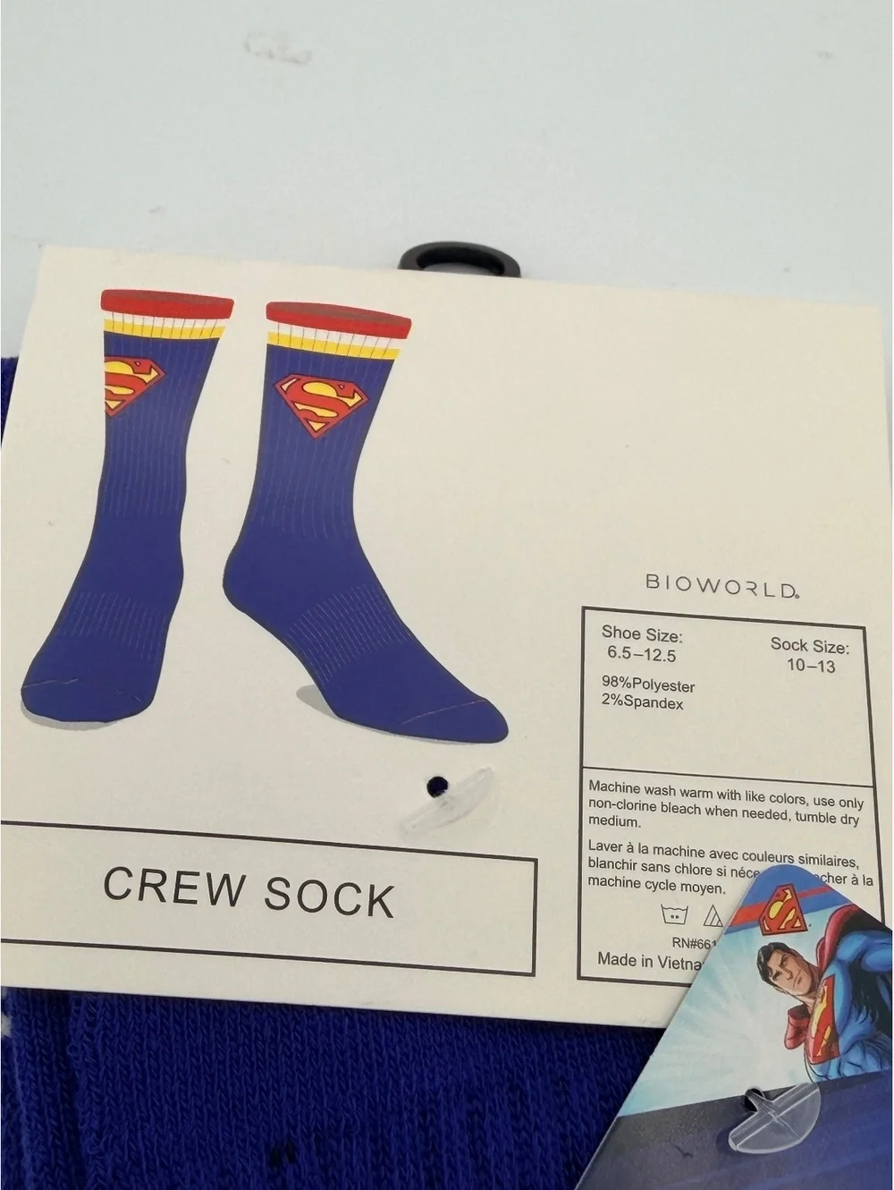Bioworld Superman Crew Socks - Blue with Red and Yellow Accents