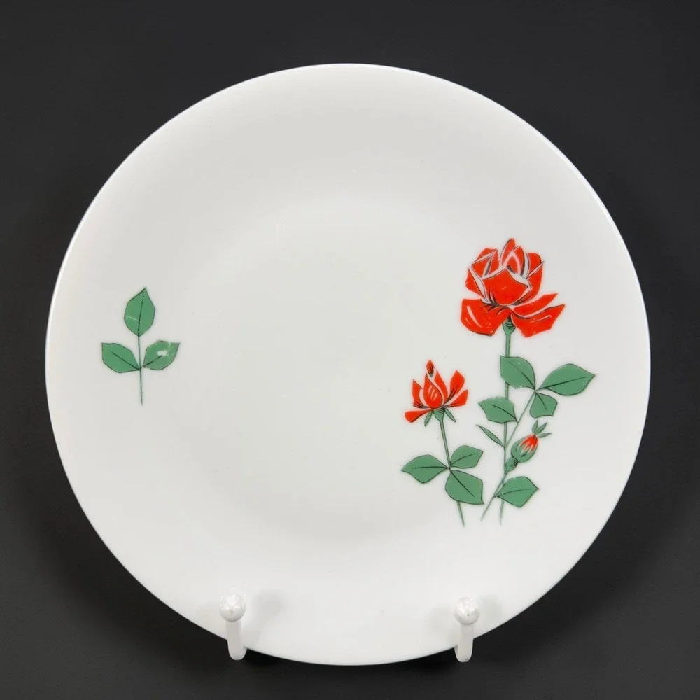 Seltmann‎ Weiden Bavaria Red Rose Porcelain Plates Dishes Set of 2 Germany Decor