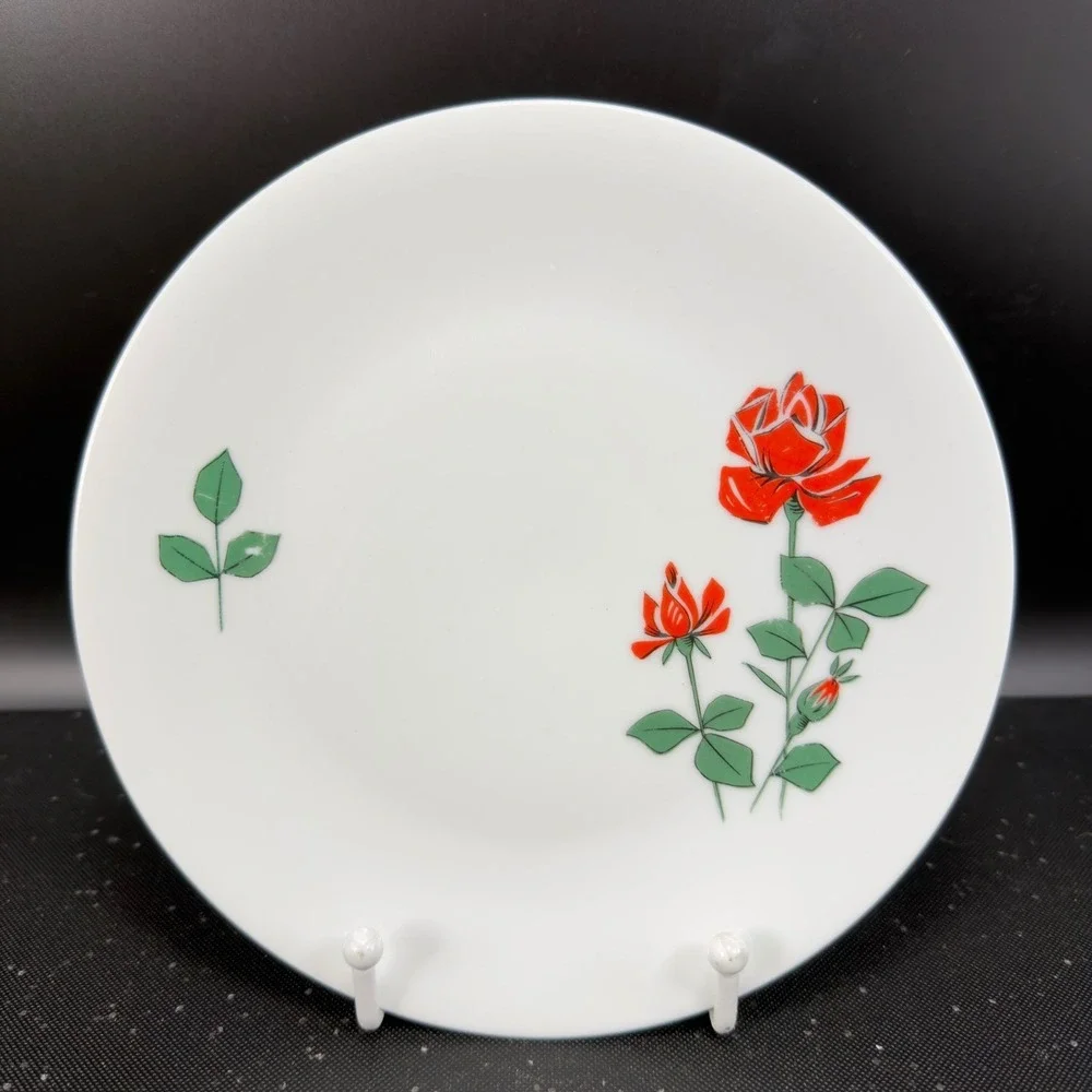 Seltmann‎ Weiden Bavaria Red Rose Porcelain Plates Dishes Set of 2 Germany Decor