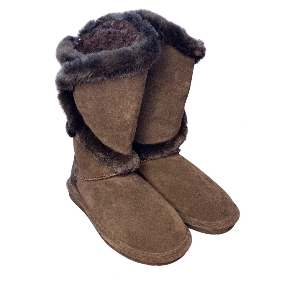 Bearpaw‎ Sheilah Brown Suede Faux Fur Trimmed Winter Boots Women's Size 7 NWOT