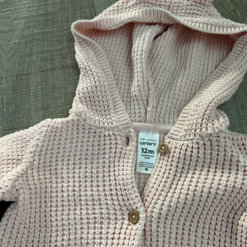 Carter's Baby Pink Hooded Cardigan 12 Months