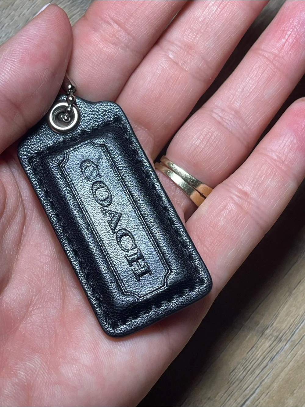Coach Black Embossed Leather Tag Key Fob