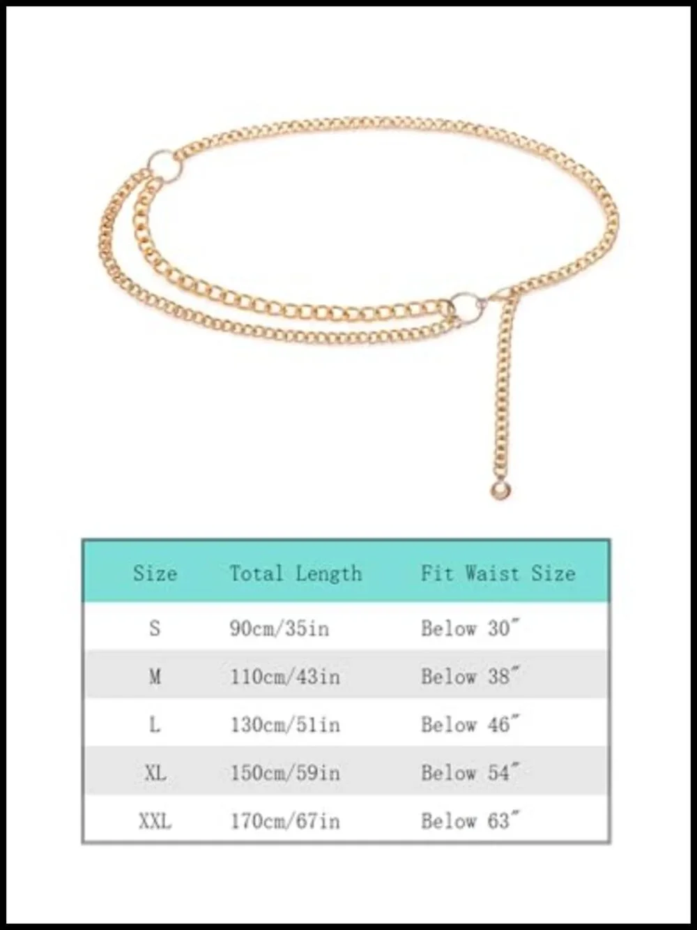 Gold Metal Link Dangling Waist Chain Belt for Dresses Pants Tunics