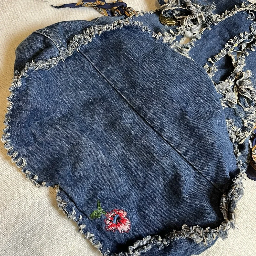 Vintage‎ Upcycled Denim Tote Bag Oscar de la Renta Logo Boho Hobo Style