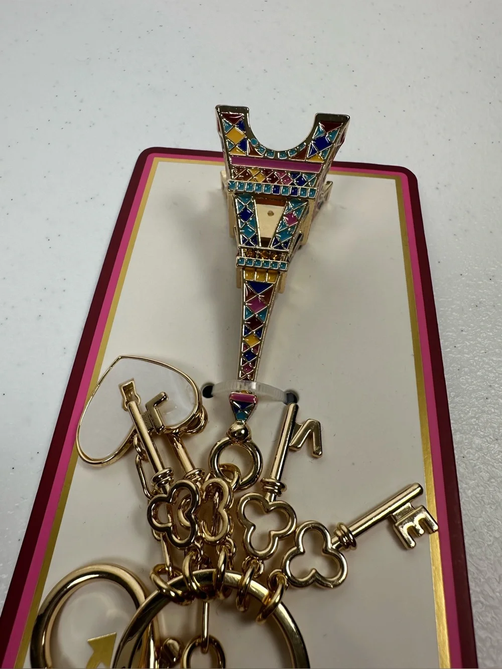 NEW PIPER K‎ PARISIAN DAYDREAM EIFFEL TOWER LOVE HEART GOLD BAG CHARM KEY RING