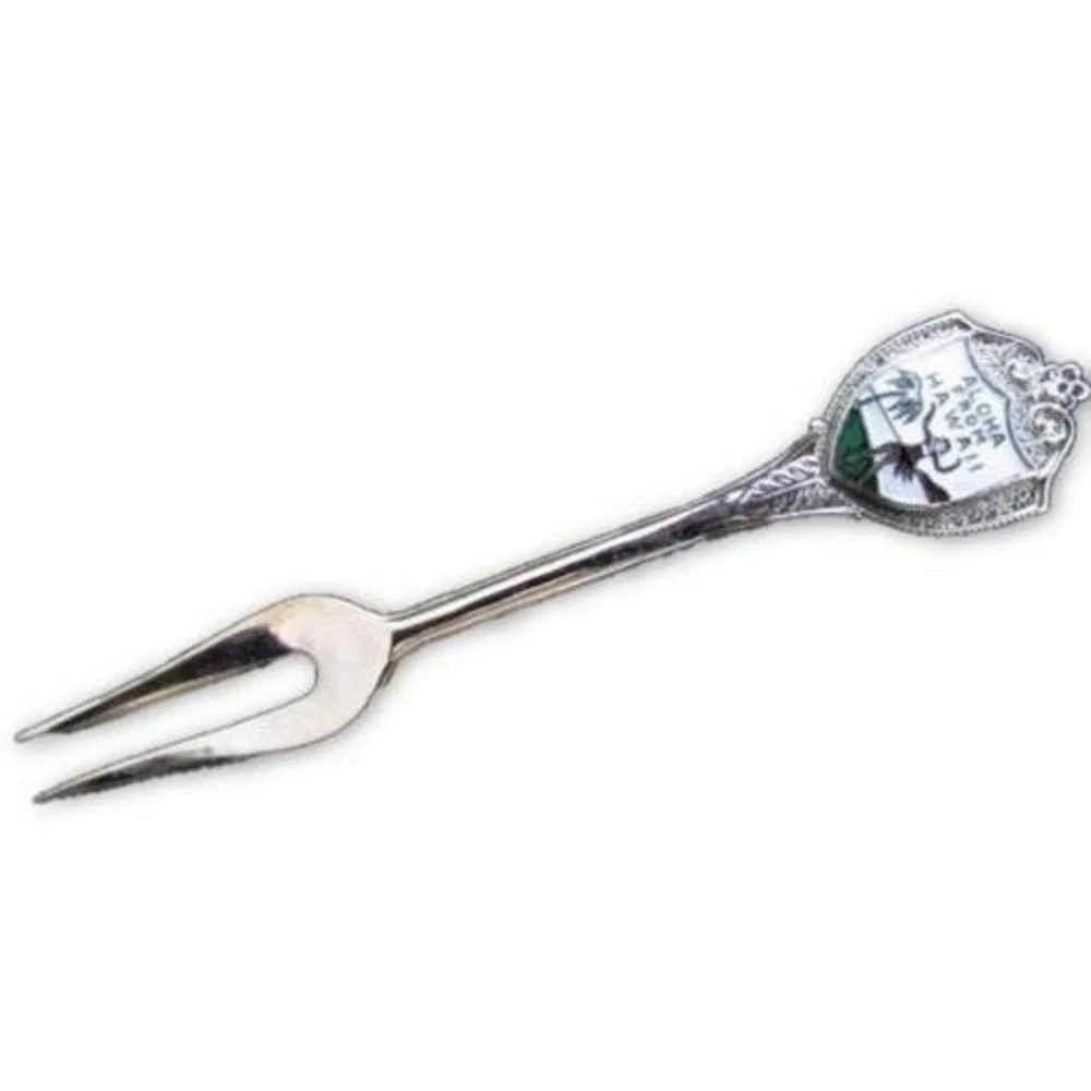 Aloha From Hawaii Travel Souvenir Collectible Appetizer Fork Silver Toned Enamel
