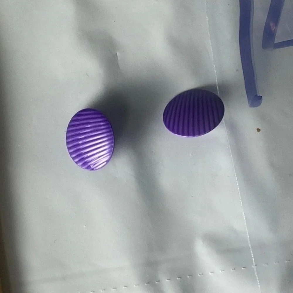 Purple Striped Oval Buttons‎ Craft Sewing Projects Set of 2